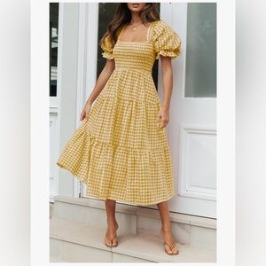Zesica Yellow Gingham Dress